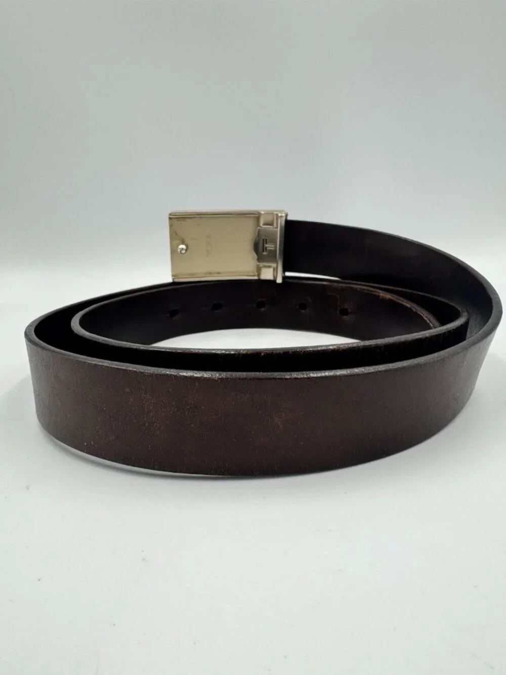 Tumi Vintage Brown Leather Dress Belt Plaque Buckle
